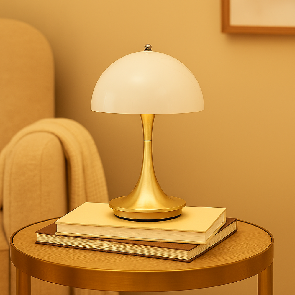 Lampe de table LED rechargeable à trois couleurs de champignon dimmable