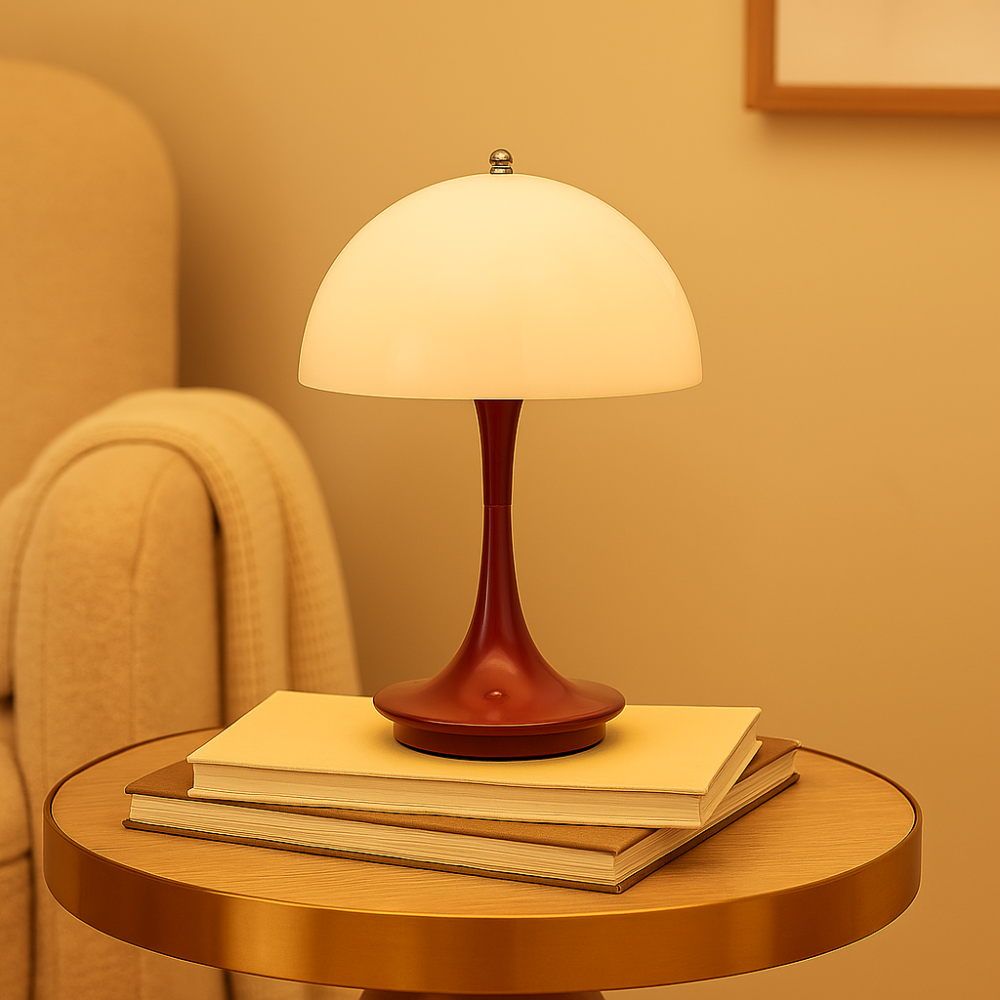 Lampe de table LED rechargeable à trois couleurs de champignon dimmable