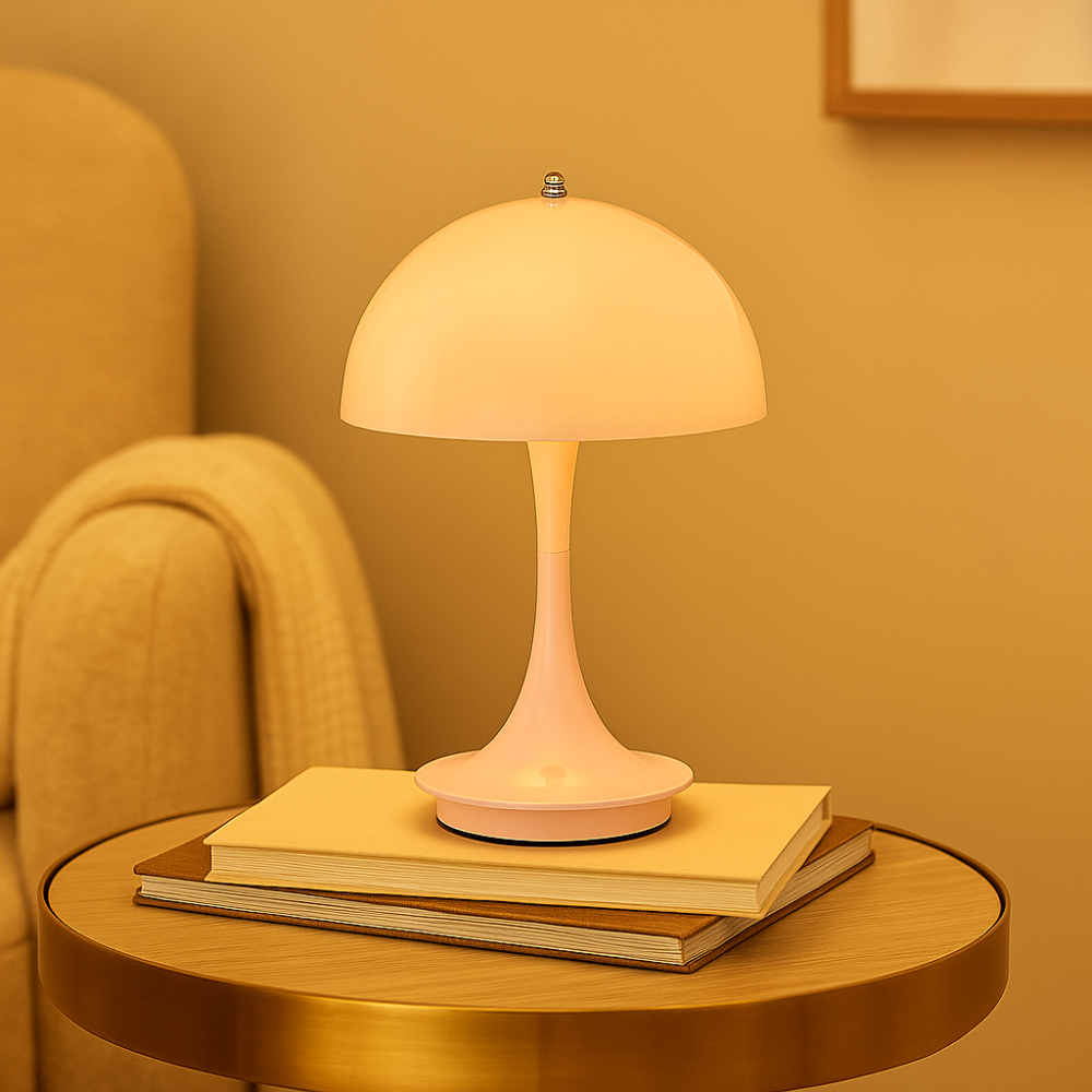 Lampe de table LED rechargeable à trois couleurs de champignon dimmable