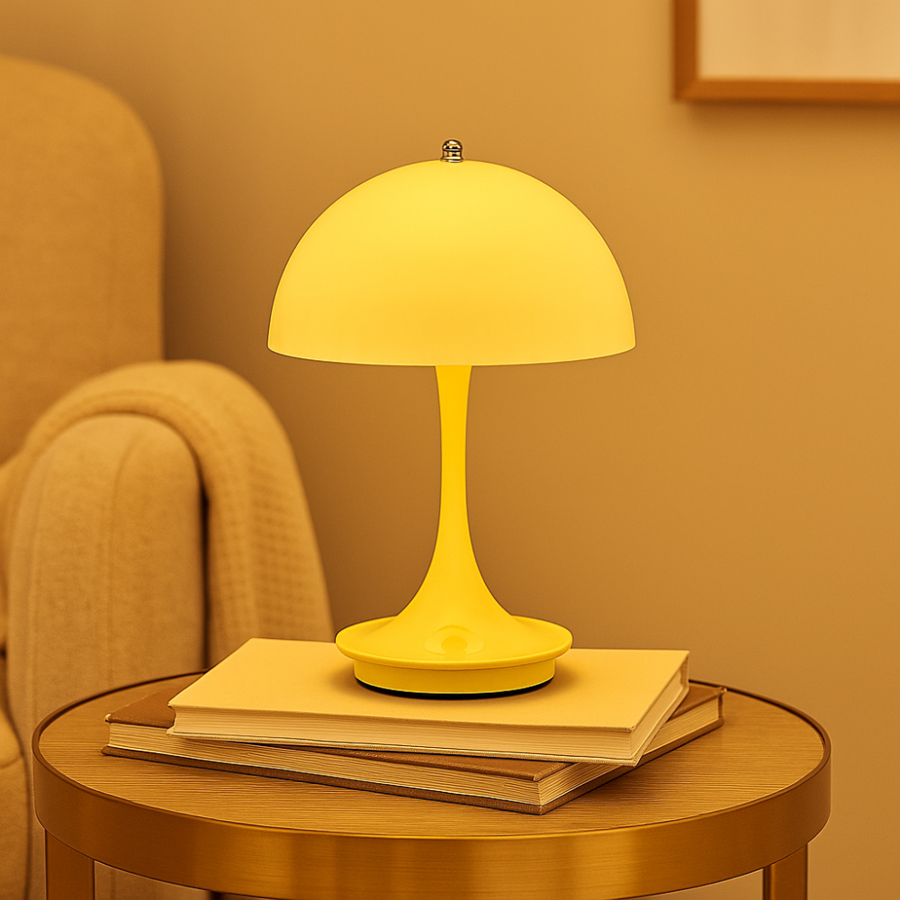 Lampe de table LED rechargeable à trois couleurs de champignon dimmable