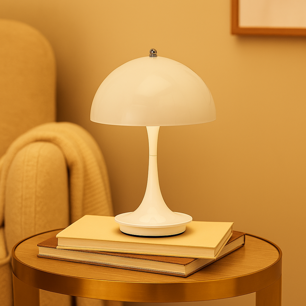Lampe de table LED rechargeable à trois couleurs de champignon dimmable