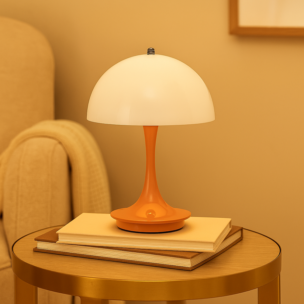 Lampe de table LED rechargeable à trois couleurs de champignon dimmable