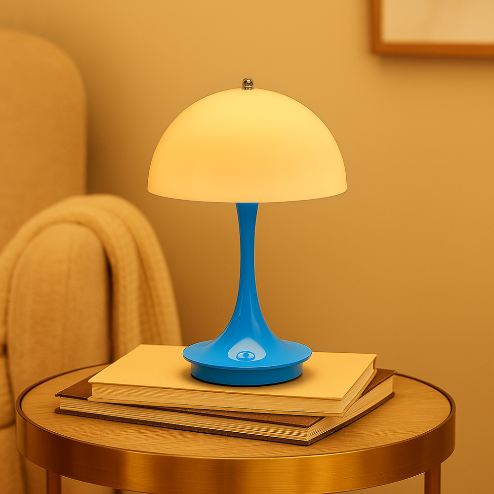 Lampe de table LED rechargeable à trois couleurs de champignon dimmable
