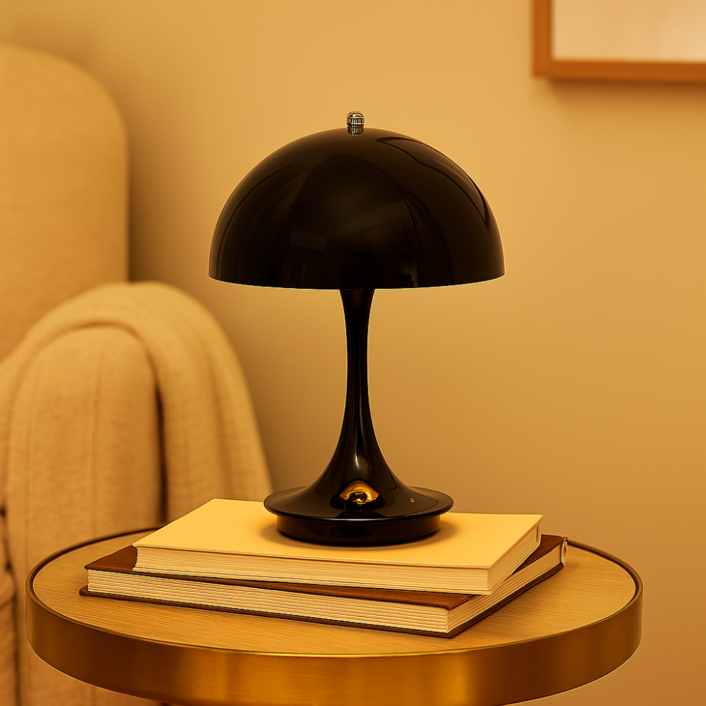 Lampe de table LED rechargeable à trois couleurs de champignon dimmable