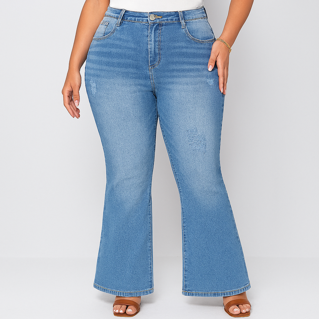 Marie – Jean femme à taille haute et évasé – Coupe classique en denim extensible
