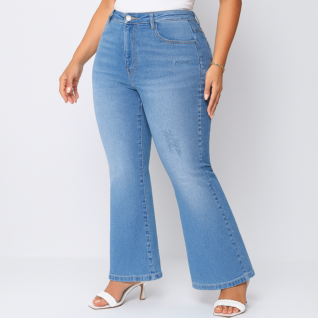 Marie – Jean femme à taille haute et évasé – Coupe classique en denim extensible