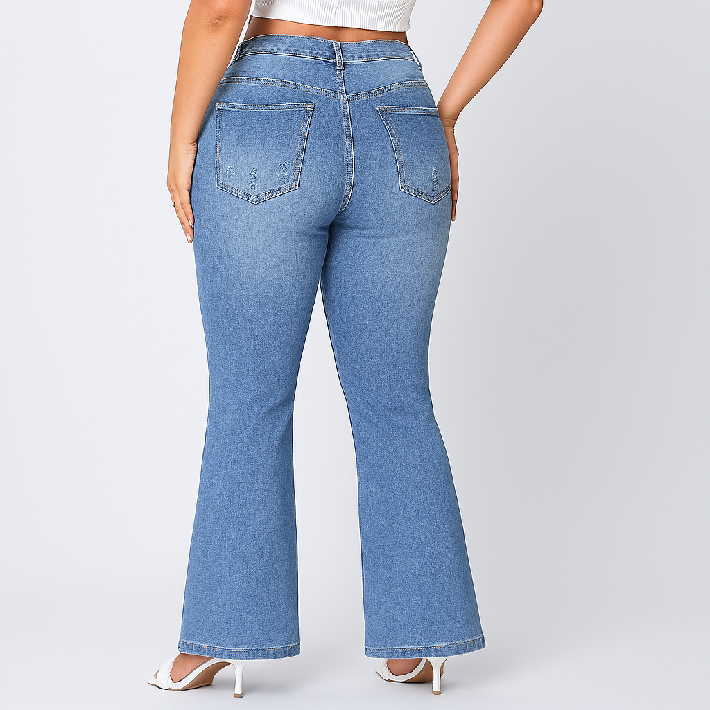 Marie – Jean femme à taille haute et évasé – Coupe classique en denim extensible