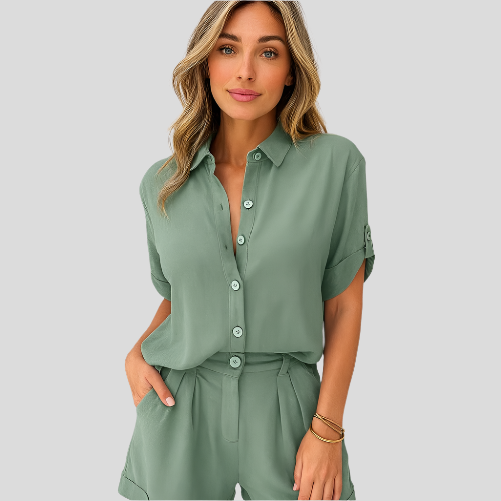 Ensemble de deux pièces en lin Chices – Chemise oversize & Shorts taille haute pour femmes