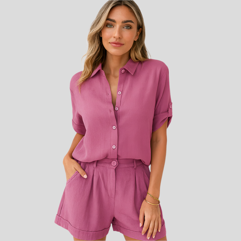 Ensemble de deux pièces en lin Chices – Chemise oversize & Shorts taille haute pour femmes