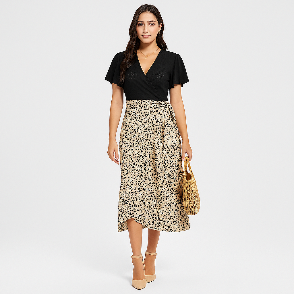 Robe midi – Coupe décontractée avec de subtiles détails floraux