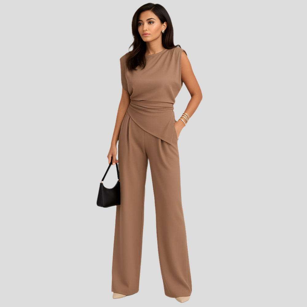 FlowEase - Haut asymétrique coupe décontractée et pantalon large