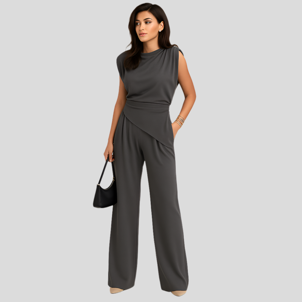 FlowEase - Haut asymétrique coupe décontractée et pantalon large