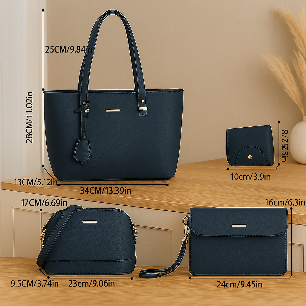 Ensemble de 4 sacs - Fourre-tout, bandoulière, pochette et porte-cartes