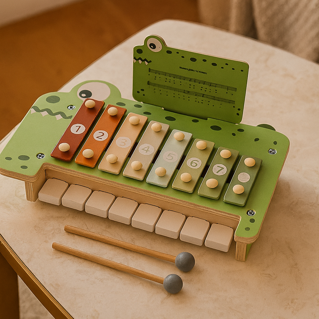 Bloc de musique en bois Krokodil – Jouet xylose pour la coordination main-œil et le jeu musical