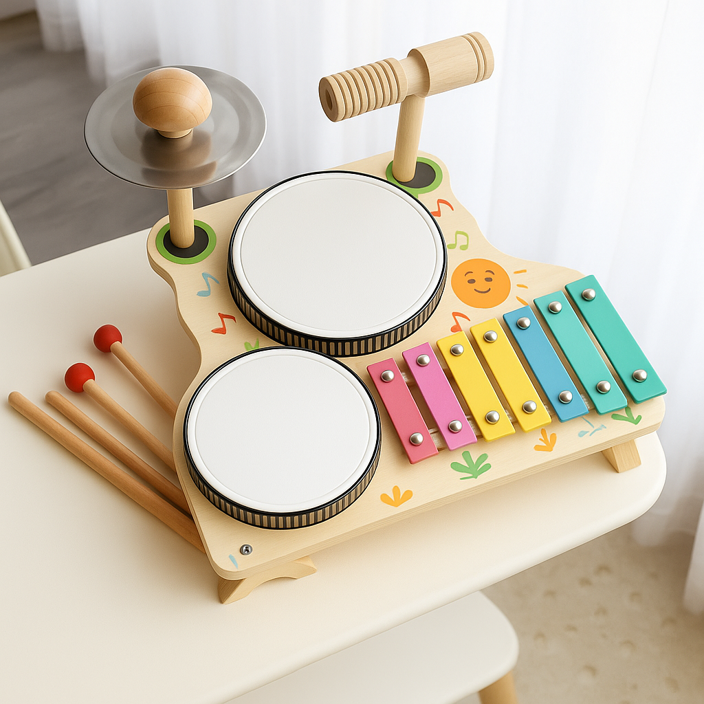 Ensemble de Tambourins en Bois pour Enfants – Instruments à Percussion et Tambours pour un Jeu Créatif