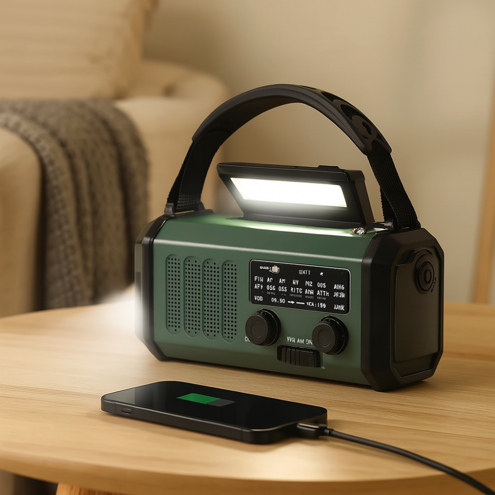 Radio d'urgence avec panneau solaire et manivelle – batterie externe de 10 000 mAh, radio météo AM/FM, lampe de poche, SOS et chargeur de téléphone