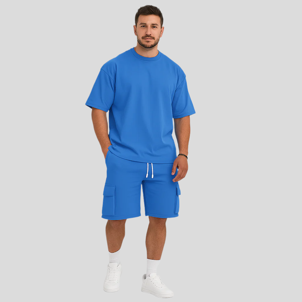 Ensemble de vêtements de sport pour hommes – T-shirt en polyester respirant à col rond et short avec cordon de serrage et poches