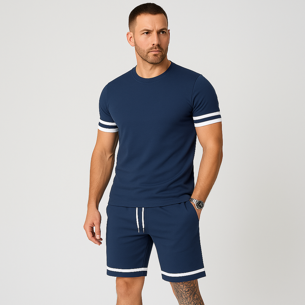 Nouveau ensemble décontracté pour hommes en deux pièces – T-shirt à manches courtes avec col rond et short à cordon de serrage en couleur unie