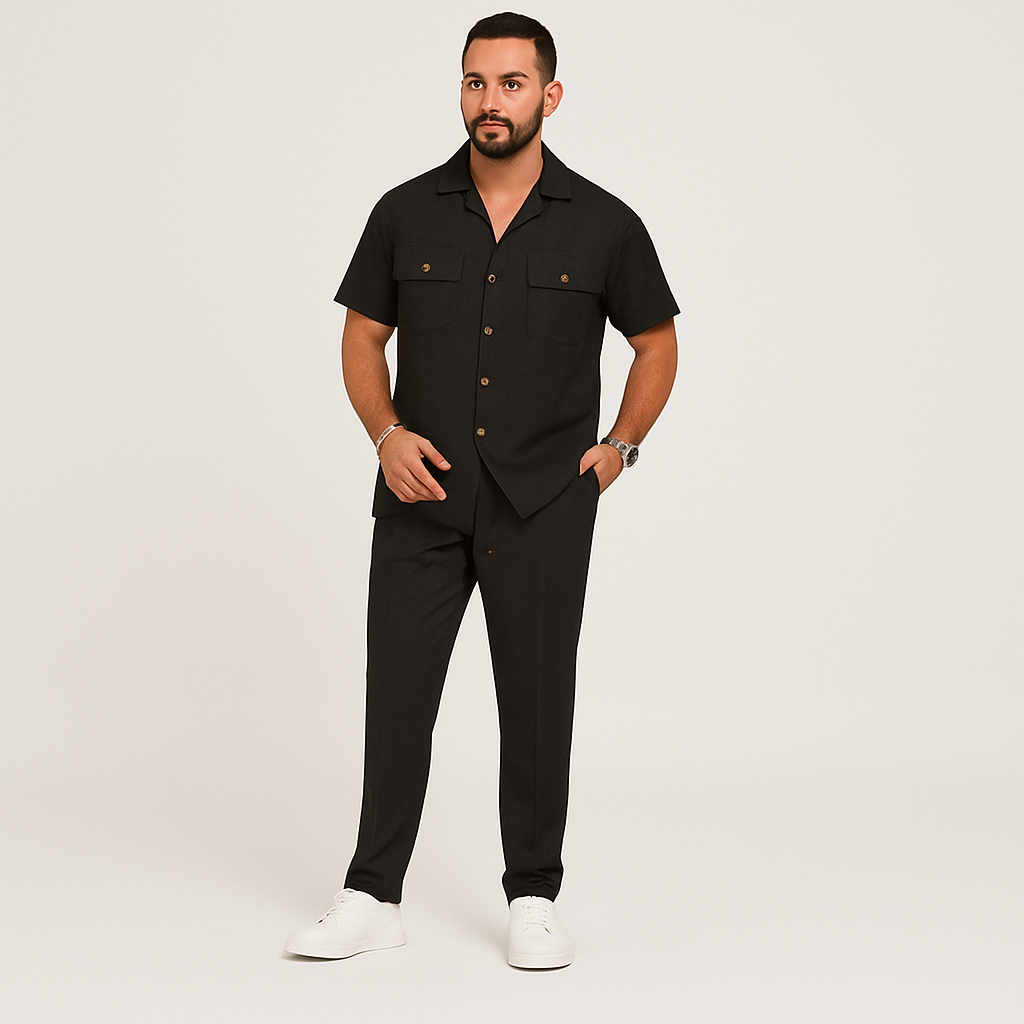 Ensemble d'été pour hommes en 2 pièces – Chemise de plage décontractée avec poches doubles et pantalon long assorti