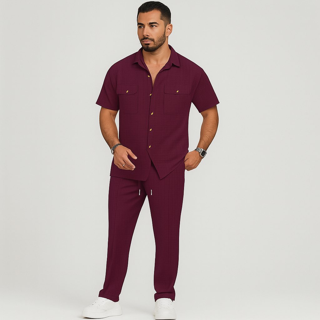 Ensemble d'été pour hommes en 2 pièces – Chemise de plage décontractée avec poches doubles et pantalon long assorti