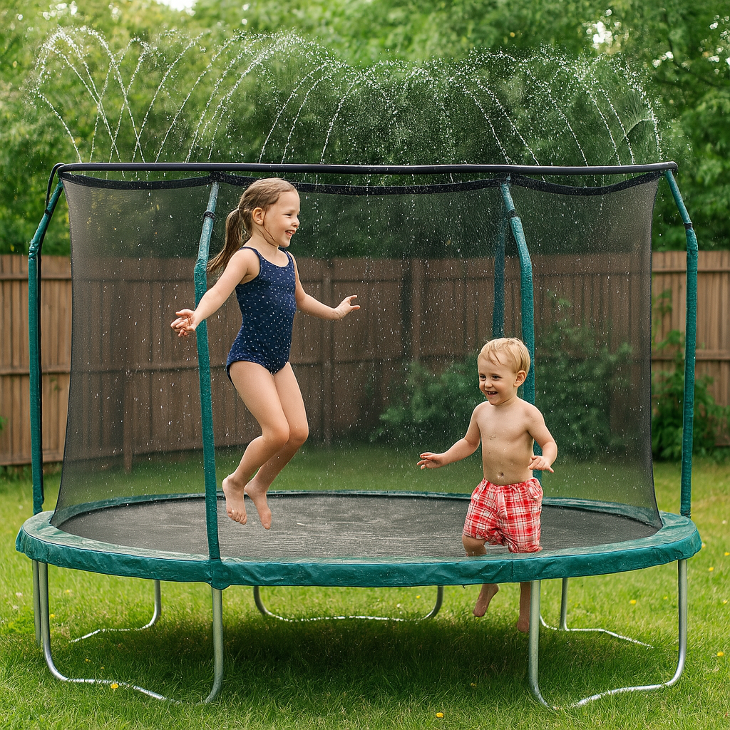Système d'arrosage universel pour trampoline – Tuyau en PVC noir avec pulvérisateurs pour le rafraîchissement en plein air et le jeu dans le jardin