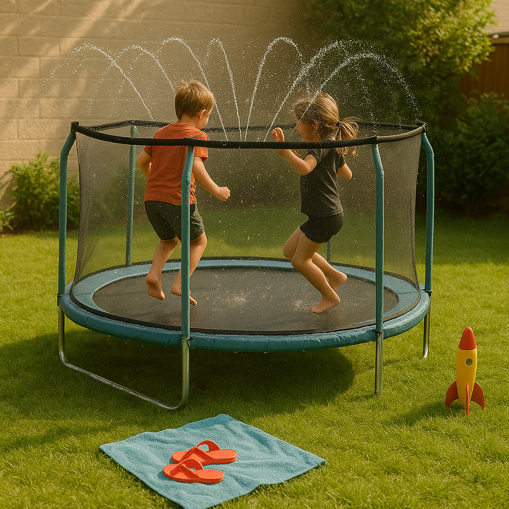 Système d'arrosage universel pour trampoline – Tuyau en PVC noir avec pulvérisateurs pour le rafraîchissement en plein air et le jeu dans le jardin
