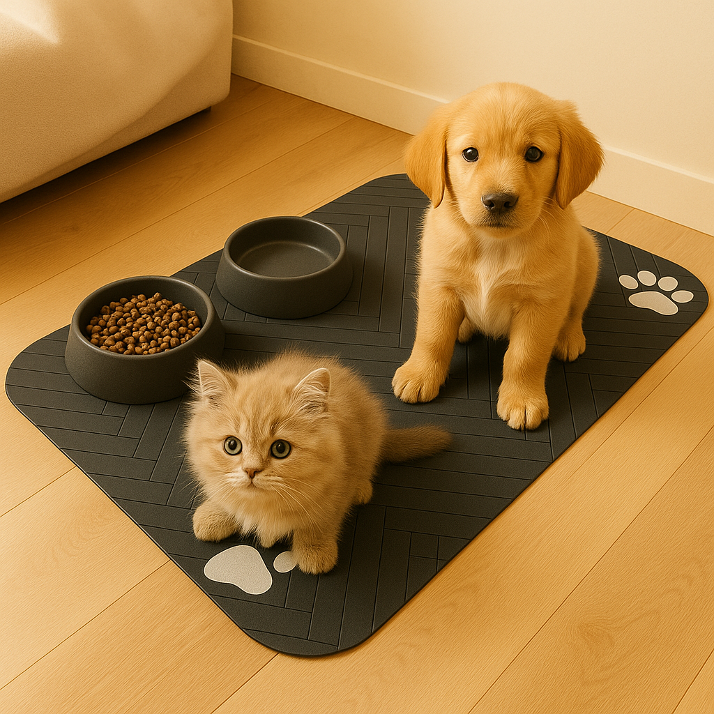 Tapis d'alimentation à séchage rapide pour animaux domestiques avec motif de trace de patte