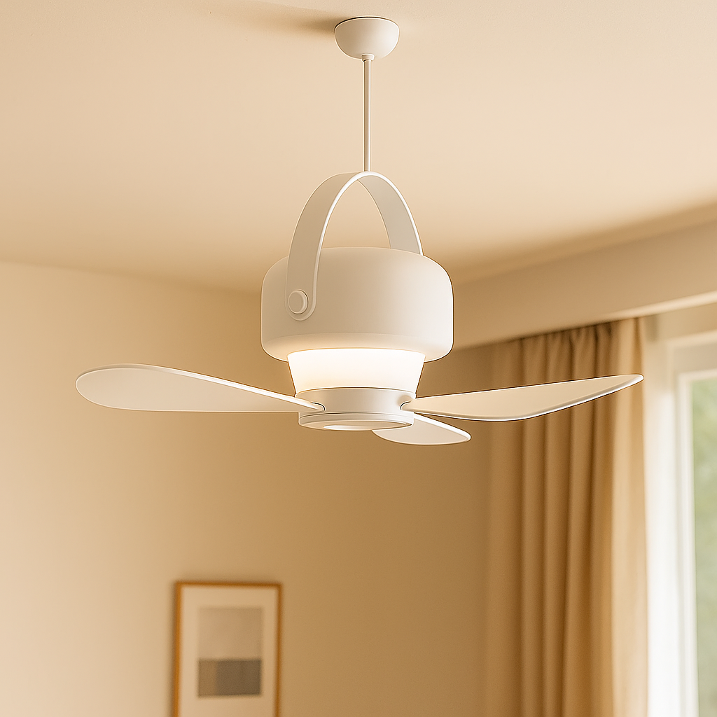 BreezeGlow - Ventilateur de plafond portable avec lumière LED et haut-parleur Bluetooth