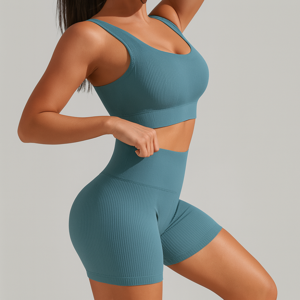 Ensemble de yoga et pilates pour femmes sans couture à rayures – Tenue de sport avec soutien-gorge de sport et leggings