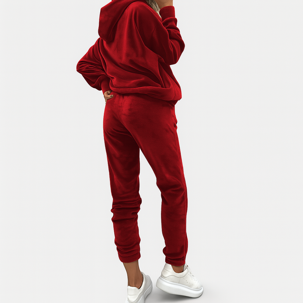 Ensemble de loisirs pour femmes 2 pièces – Sweat à capuche uni avec poche kangourou et pantalon de jogging slim