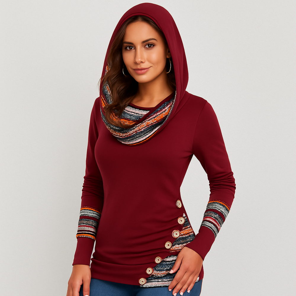 Pull à capuche pour femmes à rayures ethniques – sweat à capuche à manches longues en patchwork