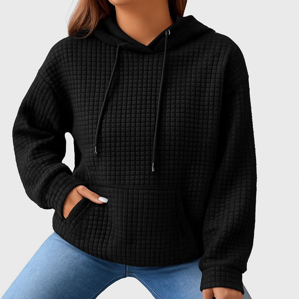 Pull à capuche grande taille – Tricot en relief avec cordon de serrage et coupe décontractée