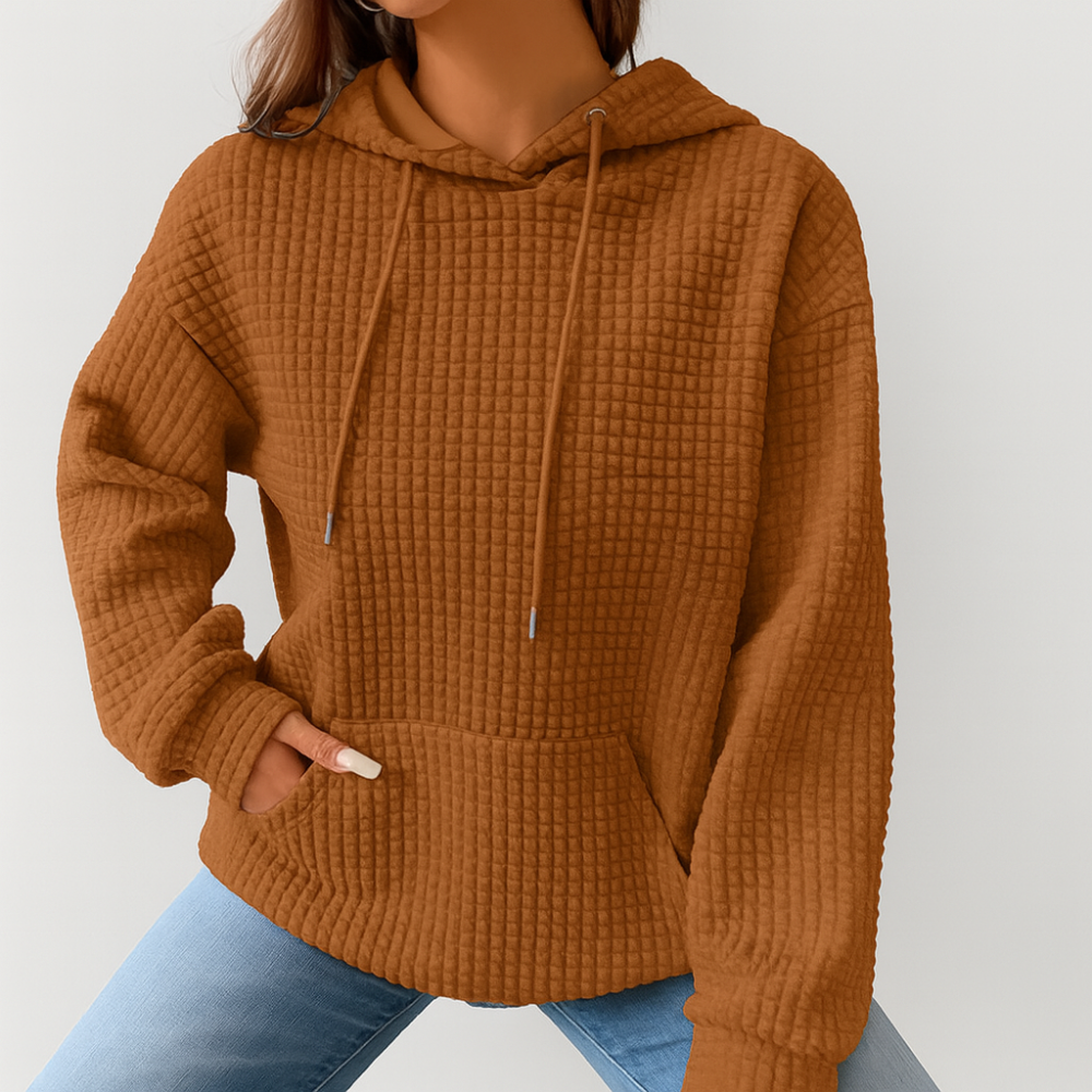 Pull à capuche grande taille – Tricot en relief avec cordon de serrage et coupe décontractée