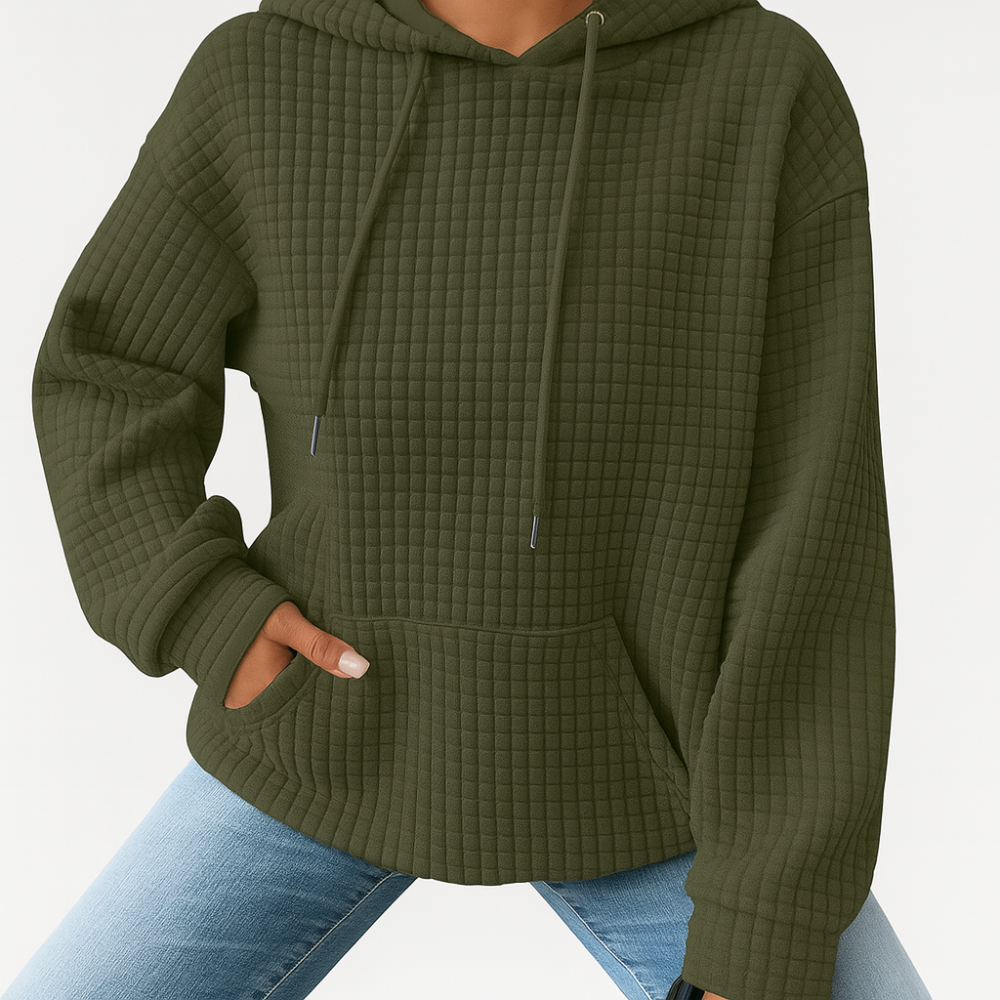 Pull à capuche grande taille – Tricot en relief avec cordon de serrage et coupe décontractée