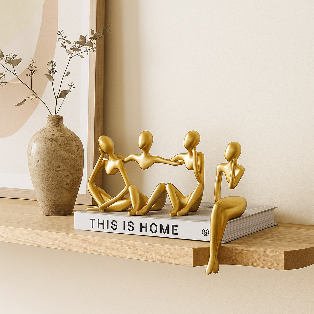 MindMuse – Statues abstraites dorées de penseurs dans des positions artistiques uniques