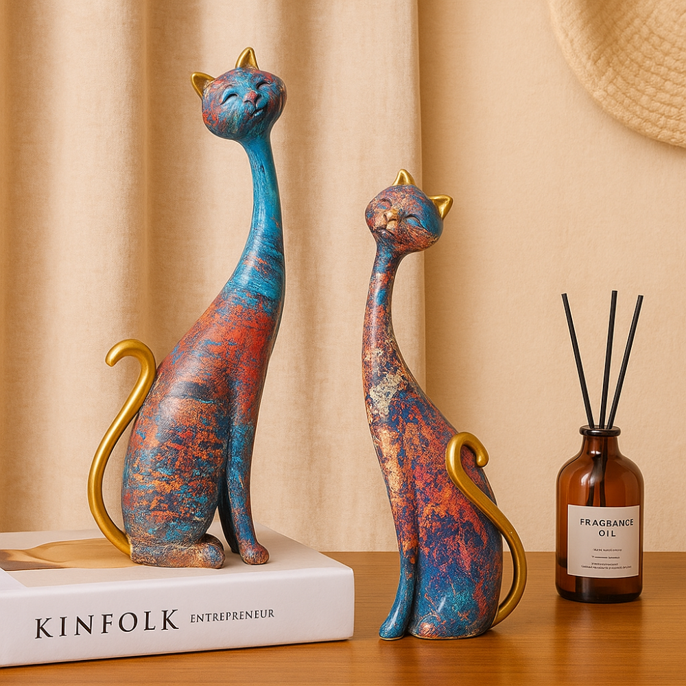 FelineForm – Duo de sculptures de chats minimalistes pour une décoration moderne