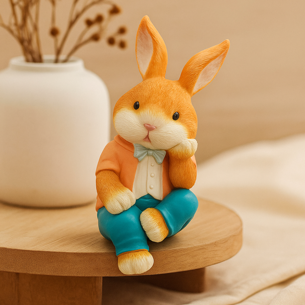 WhimsiBunny – Sculpture de lapin assis pour une décoration de bureau ou d'étagère ludique et moderne