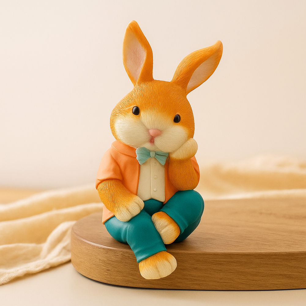 WhimsiBunny – Sculpture de lapin assis pour une décoration de bureau ou d'étagère ludique et moderne
