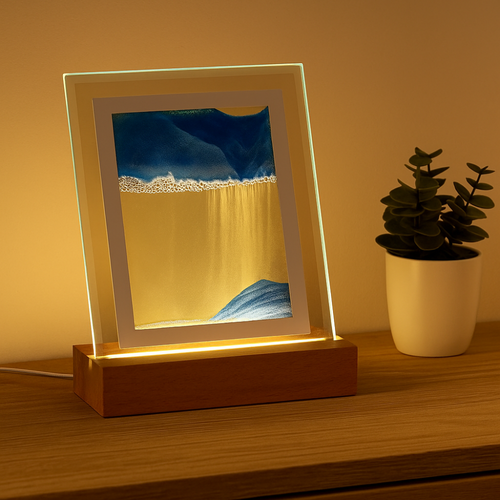 SereniGlow – Lampe de sable hypnotique avec lumière LED apaisante