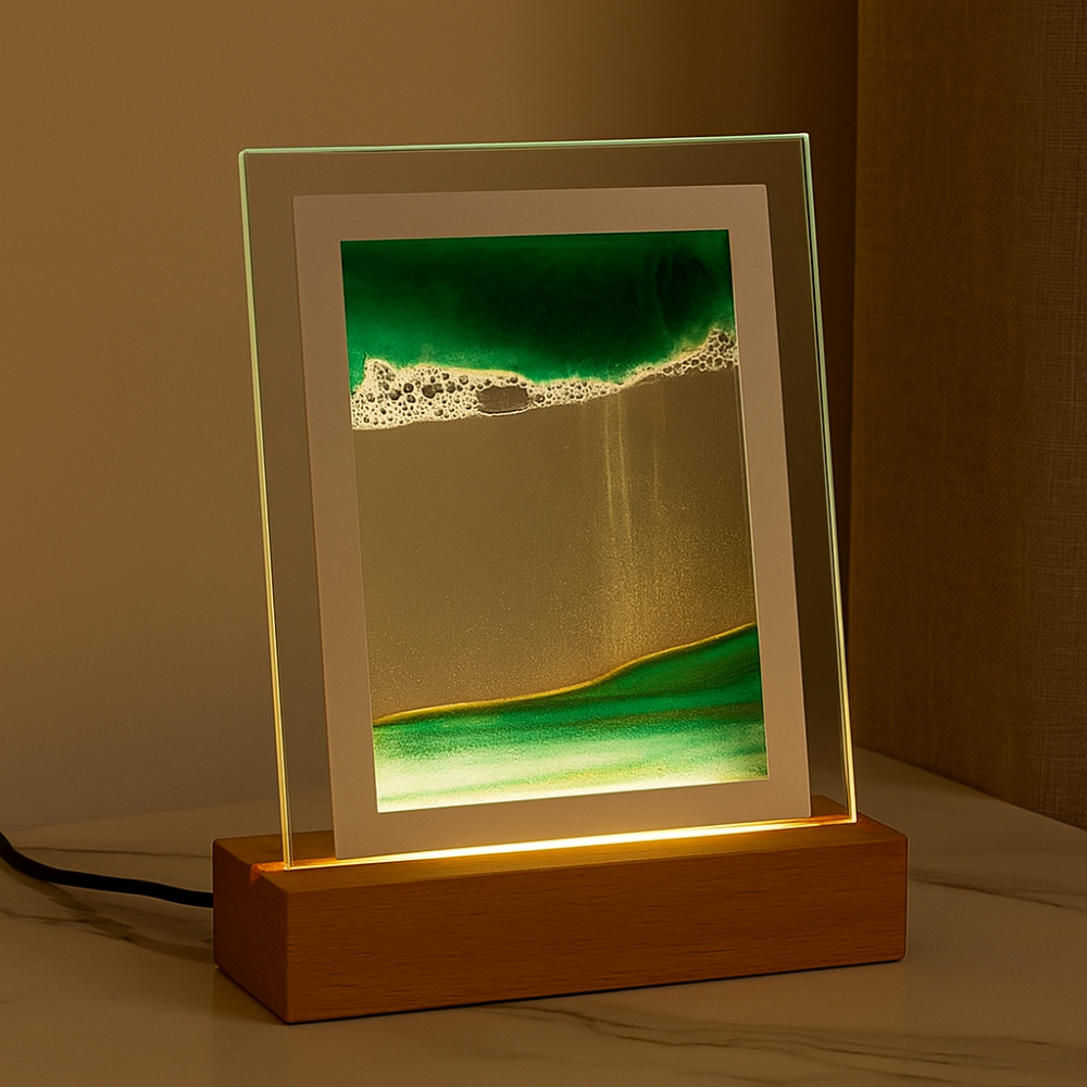SereniGlow – Lampe de sable hypnotique avec lumière LED apaisante
