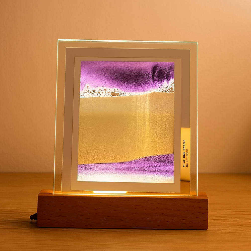 SereniGlow – Lampe de sable hypnotique avec lumière LED apaisante