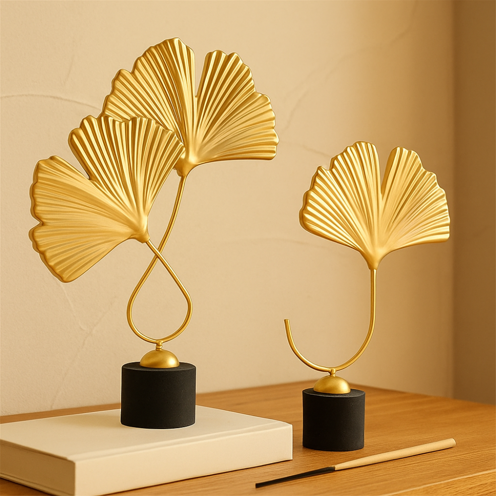 GoldenGrove – Sculpture Minimaliste de Feuilles de Ginkgo pour un Charme Naturel Élégant