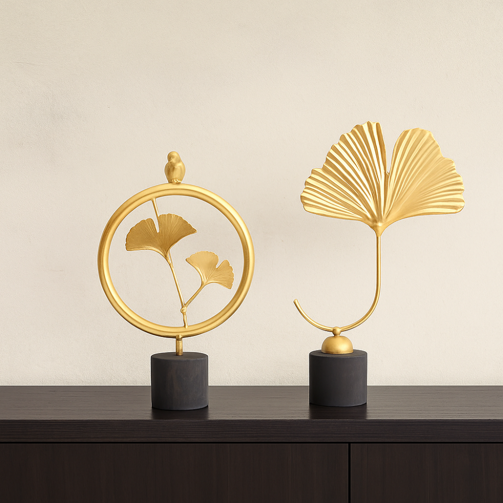 GoldenGrove – Sculpture Minimaliste de Feuilles de Ginkgo pour un Charme Naturel Élégant