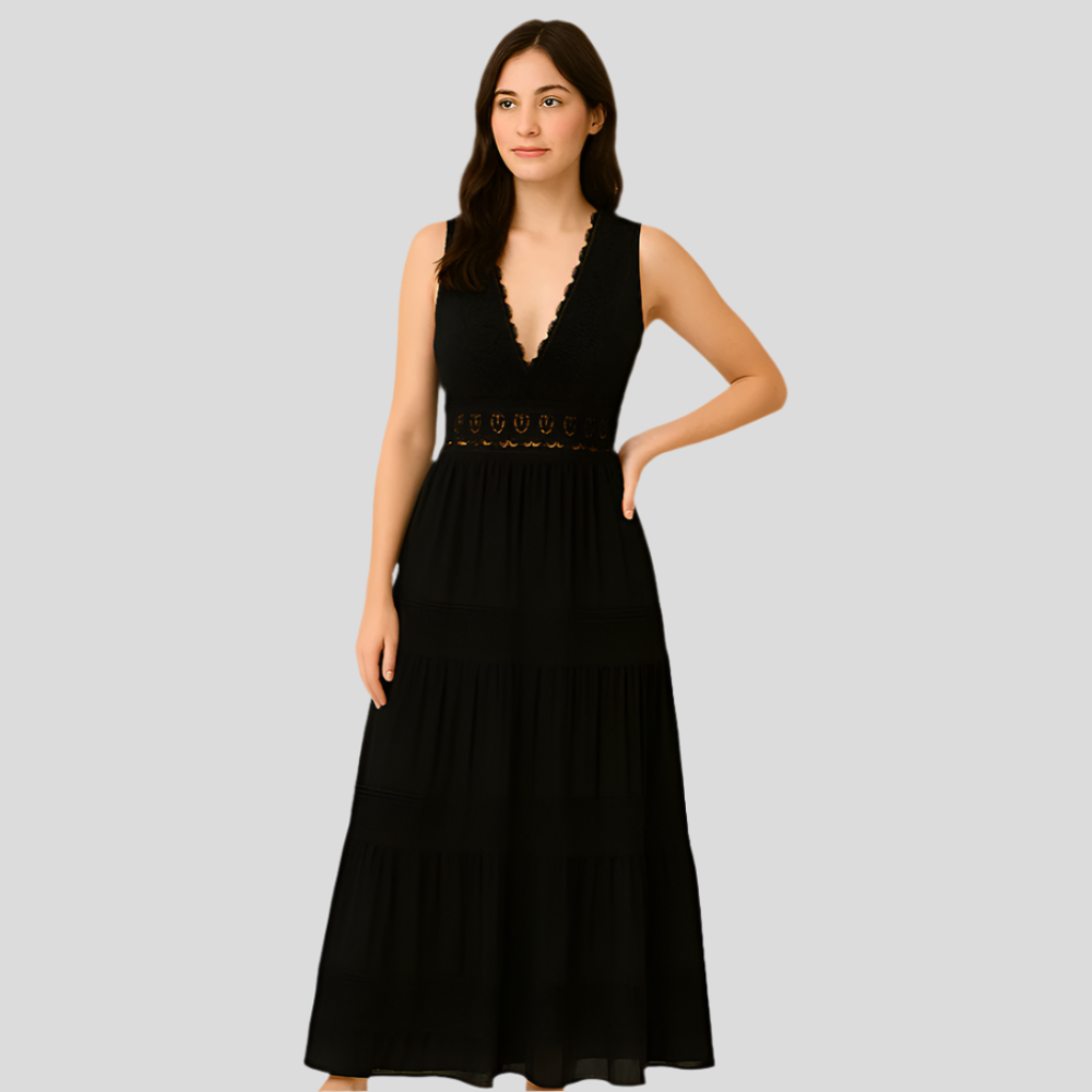 Loisa – Robe à décolleté en V et bord en dentelle