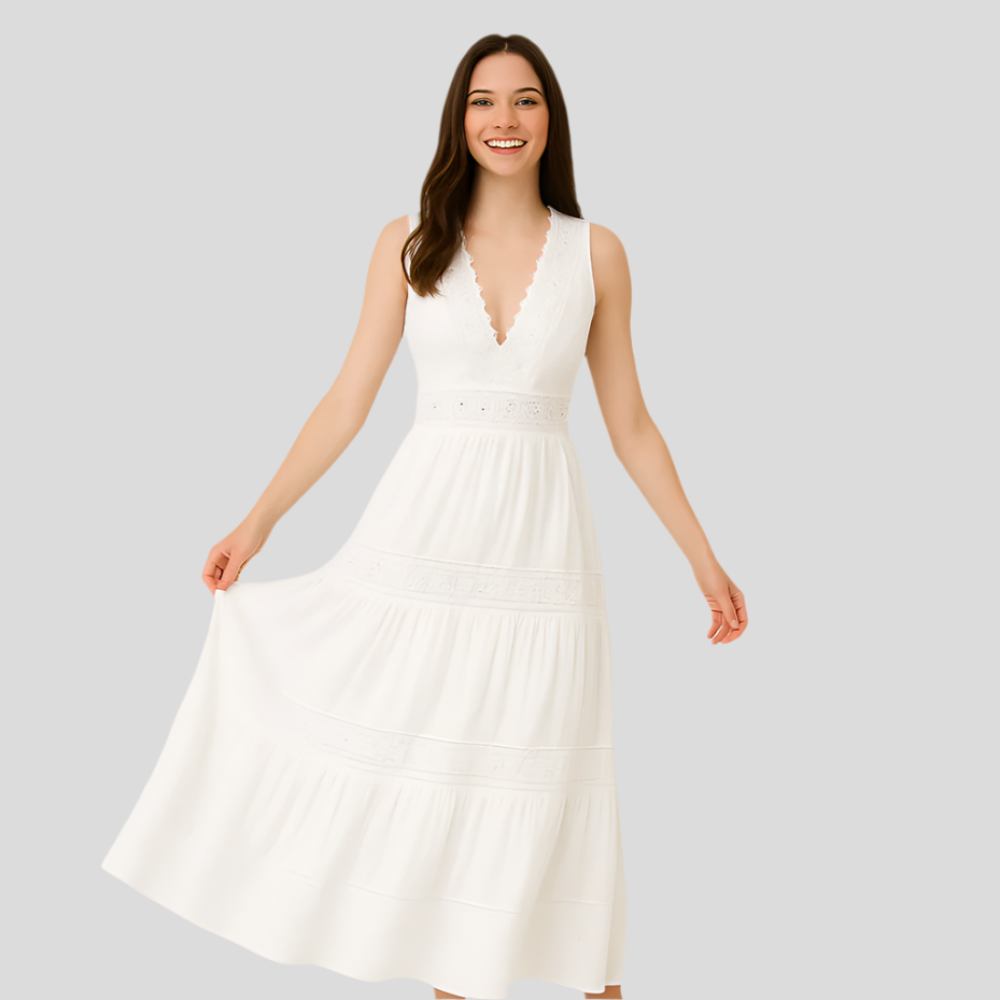 Loisa – Robe à décolleté en V et bord en dentelle