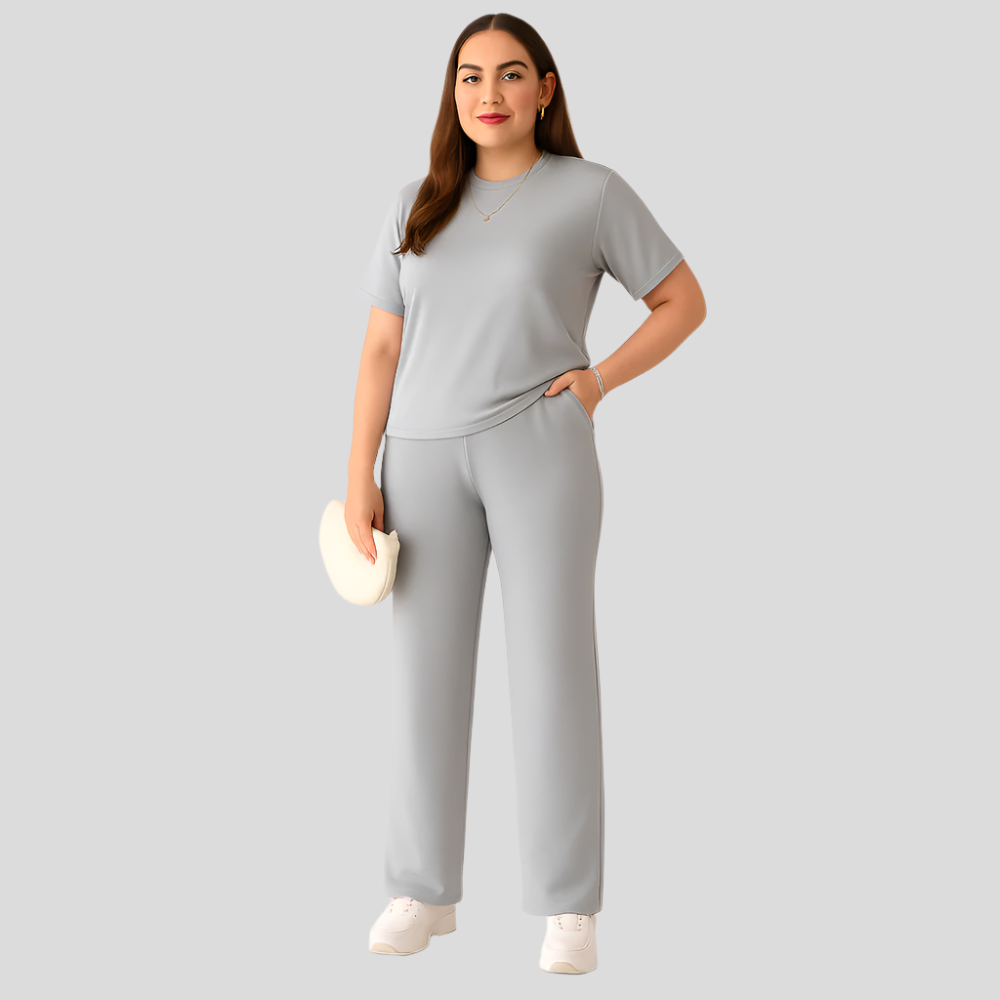 Mira – En haut milieu de ronde col et pantalon à taille flexible pour un confort sans effort