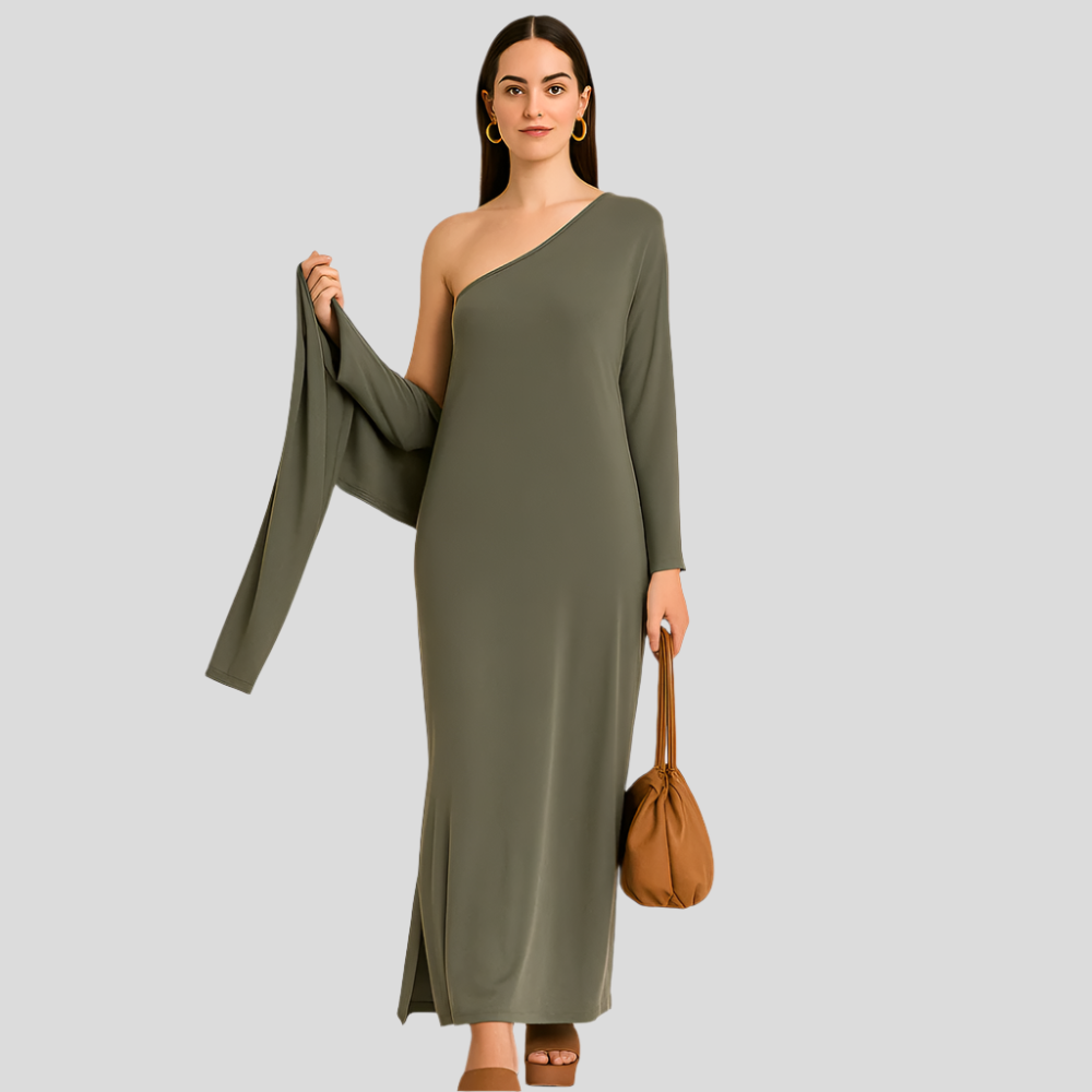 Elena – Robe longue asymétrique élégante pour un look affirmé