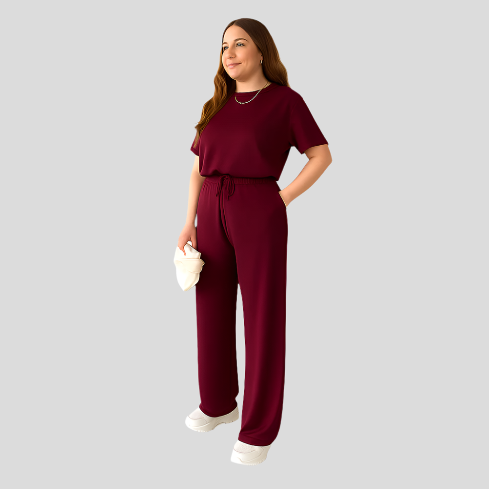 Mira – En haut milieu de ronde col et pantalon à taille flexible pour un confort sans effort
