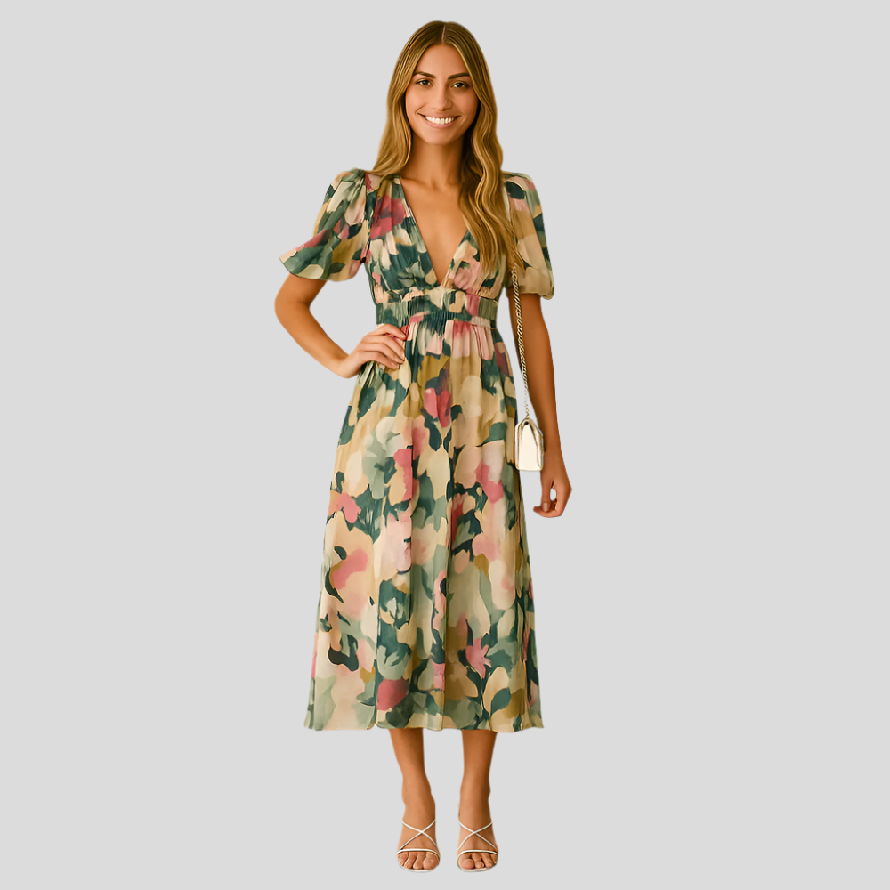 Juliette – Robe midi à motif floral pour un style de tous les jours intemporel