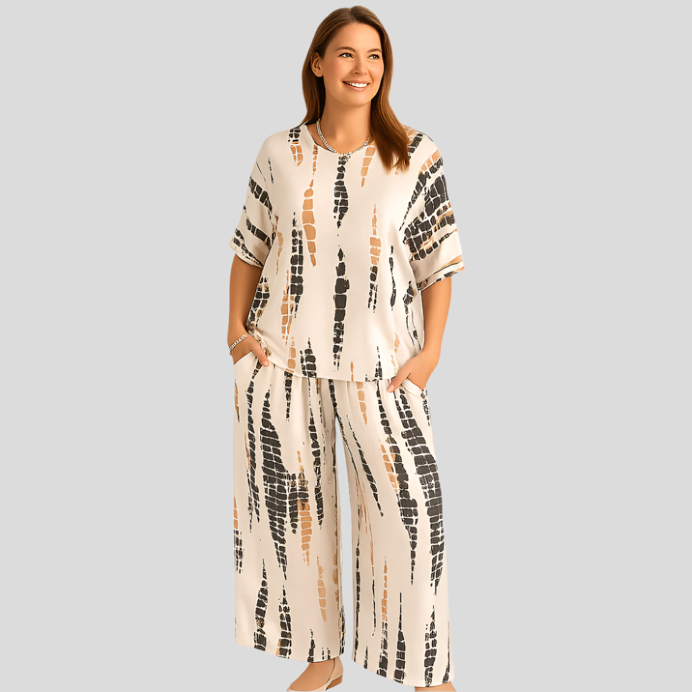 Ensemble Décontracté Elise Deux Pièces – Top à col rond et pantalons à jambes larges pour un style sans effort